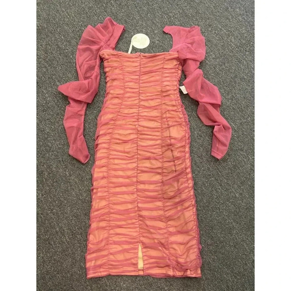 NWT Miss Circle NY Womens Pink Off The Shoulder Ruched Midi Bodycon Dres… - Picture 8 of 15